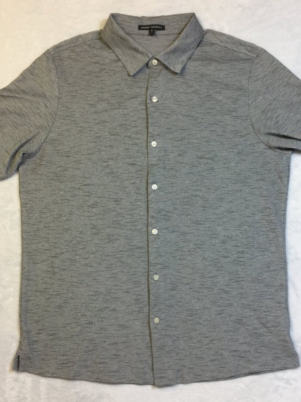 Robert Barakett Button Down Whitner SS Knit Shirt Mens Size XL Gray Short Sleeve